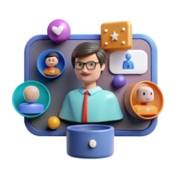 3D Illustration of Social Media Profile with User Icons and Interaction Elements png