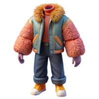 3D Render Fluffy Winter Jacket Outfit Illustration png