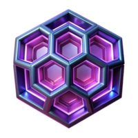 3D Render of a Hexagonal Geometric Structure with Purple and Teal Metallic Finish png