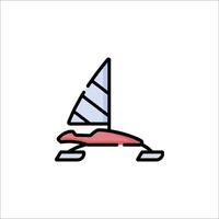 A sailboat with a sail on it is shown in a line drawing vector