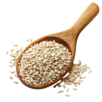 White sesame seeds in wooden spoon isolated on Transparent background for cooking and garnishing, White sesame isolated on background png