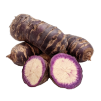 Sweet taro root on Transparent background showcasing its unique purple interior and exterior textures, sweet taro root isolated on background png