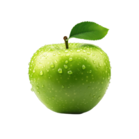Fresh green apple on a white background with water droplets reflecting light and enhancing freshness, Green apple with water drop on white background png