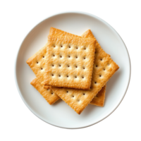 Crunchy crackers served on a small round plate showcasing their texture against a Transparent background, Cracker in plateisolated on background png
