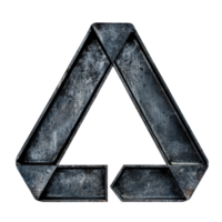 Metal triangle recycle symbol isolated on Transparent background with a vintage texture and worn appearance, Triangle recycle metal sign isolated on background png