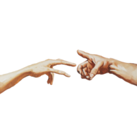 Reaching hands illustrate the connection and longing in a painted art composition, pair hands reaching for each other in a painting, Transparent background png
