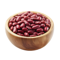 Fresh red beans in a wooden bowl isolated on a Transparent background, Red beans in wood bowl isolated on alpha layer png