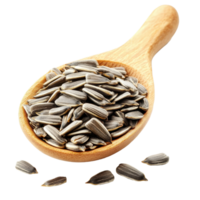 Sunflower seeds in wooden spoon isolated against a Transparent background for healthy snacking and culinary uses, sunflower seeds in wood spoon isolated on background png