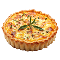 Savory quiche with herbs on a Transparent background showcasing delicious textures and golden crust, Quiche isolated on background png