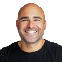 Smiling bald man with a cheerful expression against a bright Transparent background showcasing warmth and positivity, smiling bald man smiling across a background png