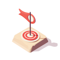 Minimalistic isometric target with flag set against a Transparent background for focused achievement, isometric minimalistic target with flagisolated on backgroundbackground png