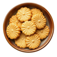 Freshly baked cookies in beautiful floral shapes on a ceramic plate with a simple background, cookie in ceramic plate beautiful shapeisolated on Transparent background png
