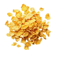 Corn flakes in a mound on a clean Transparent background ready for breakfast or snacking, corn flakesisolated on background png
