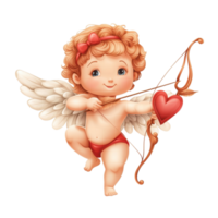 Happy Valentines Day Cupid with Bow and Heart in a Playful Pose, Happy Valentines Day Cupid realistic with Bow and Arrows on white background png