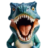Colorful toy dinosaur with sharp teeth and open mouth ready for playtime adventures, toy dinosaur with a big mouth and sharp teeth, Transparent background png