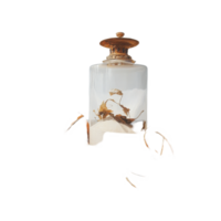 Artistic display of shells and timers on a sandy beach featuring a glass jar and orange buoy, The Sands Time, Transparent background png