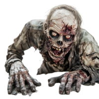 Zombie emerges from the ground with a terrifying stare against a Transparent background, Zombie Rising from Ground on background png