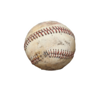 Used baseball resting on a textured surface highlighting its wear and tear in natural light, Used baseball png