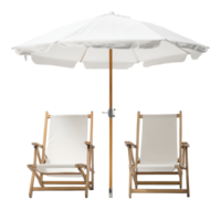 Comfortable summer beach chairs with a spacious outdoor umbrella for relaxation, Summer Beach Chairs with Umbrella On Transparent background png