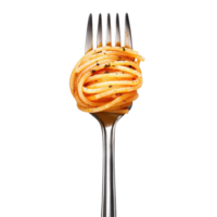 Delicious forkful of spaghetti with pepper on a white background ready to be enjoyed, Fork with spaghetti isolated on white background png