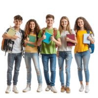 Group of cheerful students holding books and showing thumbs up in a studio setting, Group Students with books gesturing thumbs up isolated on white background png