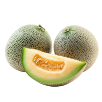 Fresh cantaloupe melons with one slice on a bright Transparent background for culinary use, melon on background png