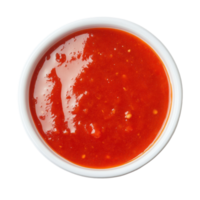 Tomato sauce in white bowl viewed from above on isolated Transparent background ready for use in various dishes, tomato sauce isolated on background png