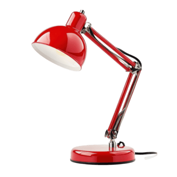 Red desk lamp with adjustable arm on a Transparent background for workspace and study lighting, Red desk lamp isolated on background png