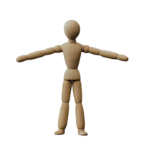 Miniature wooden mannequin stands with arms outstretched on a textured surface in a creative workspace, Miniature wooden mannequin with its arms spread out png