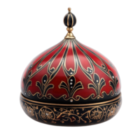 Decorative red and black dome shaped object with intricate floral patterns and elegant details, red and black decorative object with a dome, Transparent background png