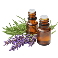 Rosemary and lavender essential oils with fresh herbs on Transparent background, Rosemary and lavender essential oil isolated on white png