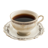 Classic cup of tea on a delicate saucer set against a clean Transparent background creating a cozy ambiance, cup of teaisolated on background png