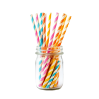 Colorful paper straws in a jar create a festive atmosphere for parties and gatherings, Colorful paper straw in jar ready for party on Transparent background png