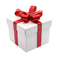 Elegant white gift box adorned with a vibrant red ribbon bow isolated on a clean white background, Gift box with a red ribbon bow isolated on white background png
