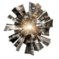 Metal artwork shines brightly with sun beams, creating an elegant focal point in the space, piece metal with a sun shining through it, Transparent background png