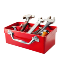 Tools neatly organized in a red toolbox on a clean Transparent background for easy access during repair tasks, Tools in a red toolbox, background png