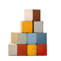 Building blocks arranged in a pyramid shape with a soft shadow on a textured surface, Building Blocks png