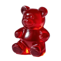 Bright red gummy bear sitting on a Transparent background showcasing its glossy surface and playful design, Red gummy bear, background png