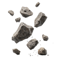 Falling rocks captured against a clean white background displaying natural textures and shapes, Falling rocks isolated on white background png