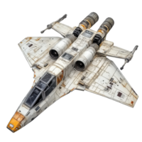Model of a star fighter jet with turret designed in a worn white finish for display purposes, model a star wars fighter jet with a turret, Transparent background png