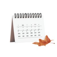 November calendar on a table with an autumn leaf on a Transparent background, table calendar 2025 november isolated on White background png