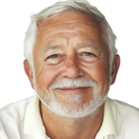 Portrait of a smiling older man against a simple Transparent background showcasing warmth and friendliness, Smiling older man portrait. background png