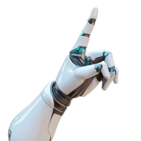 Futuristic android hand pointing upward against a clean white background, Futuristic Android Hand Pointing on white background png