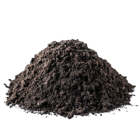 Black soil mound against a clean Transparent background showcasing fine dirt texture and color variations, Nature Black soil or dirt, background png