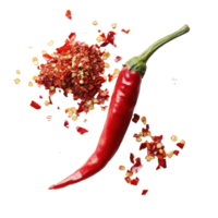 Crushed red chili pepper with flakes displayed on a clean Transparent background enhancing culinary appeal, Crushed red chili pepper isolated on background png