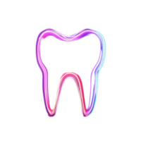 Bright neon tooth design illuminated against a dark background creating a modern dental art display, Tooth with dark neon light effect Transparent background png