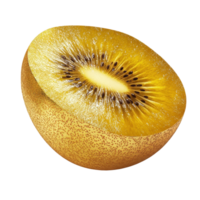Gold kiwi cut in half on a clean white background highlighting its vibrant color and texture, gold kiwi isolated on white background png