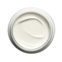 Cream in a round container viewed from above, showcasing smooth texture and clean design, Paint, cream in a round container, top view, isolated on Transparent background png