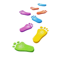 Bright colorful footprints create a whimsical path on a clean Transparent background, colorful footprints walking isolated on White background png