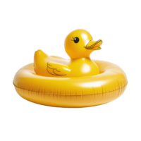 Bright yellow rubber duck pool float resting on a Transparent background for summer fun and relaxation, Yellow Rubber Duck Pool Float On background png